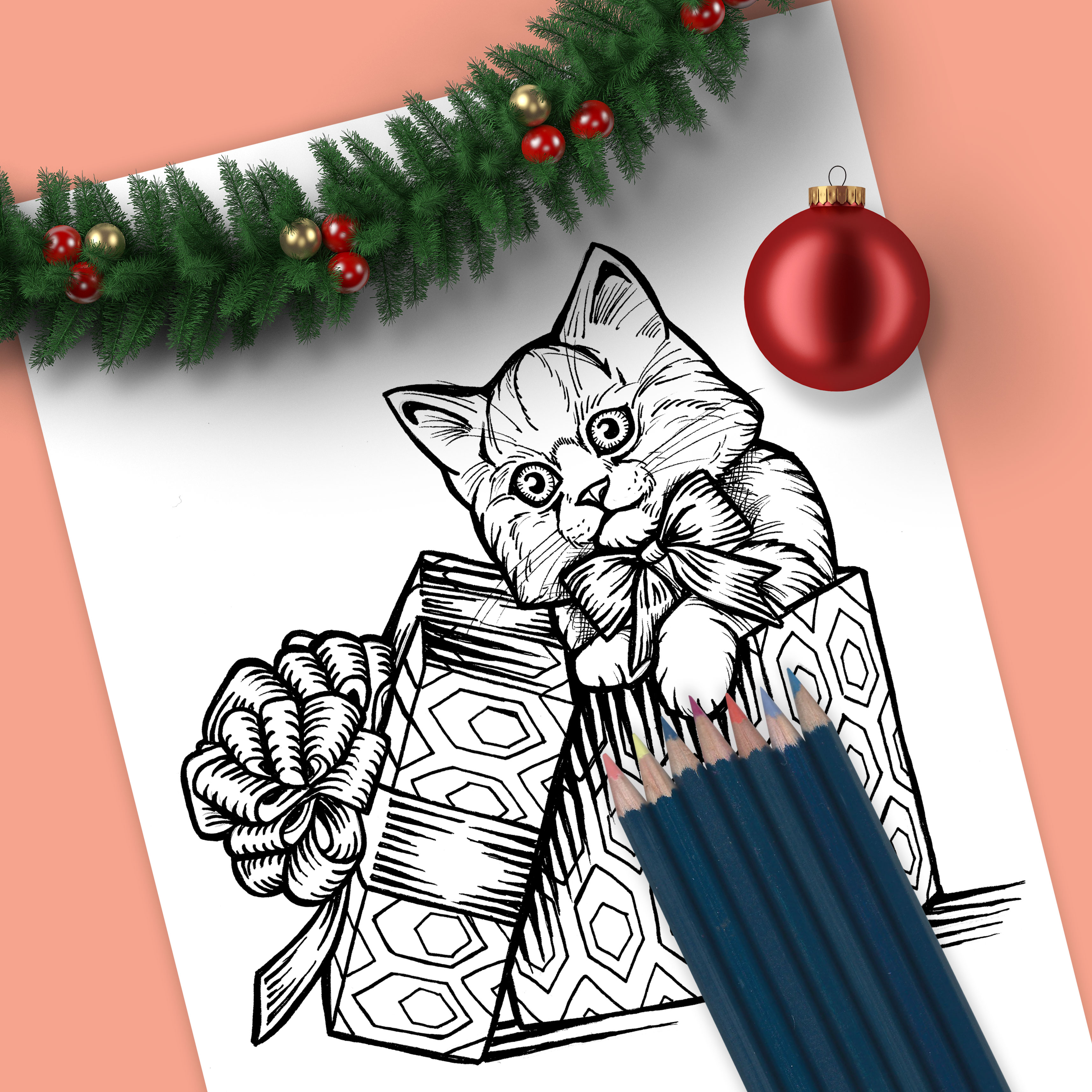 Christmas Kitten Drawing - Sean Geyer